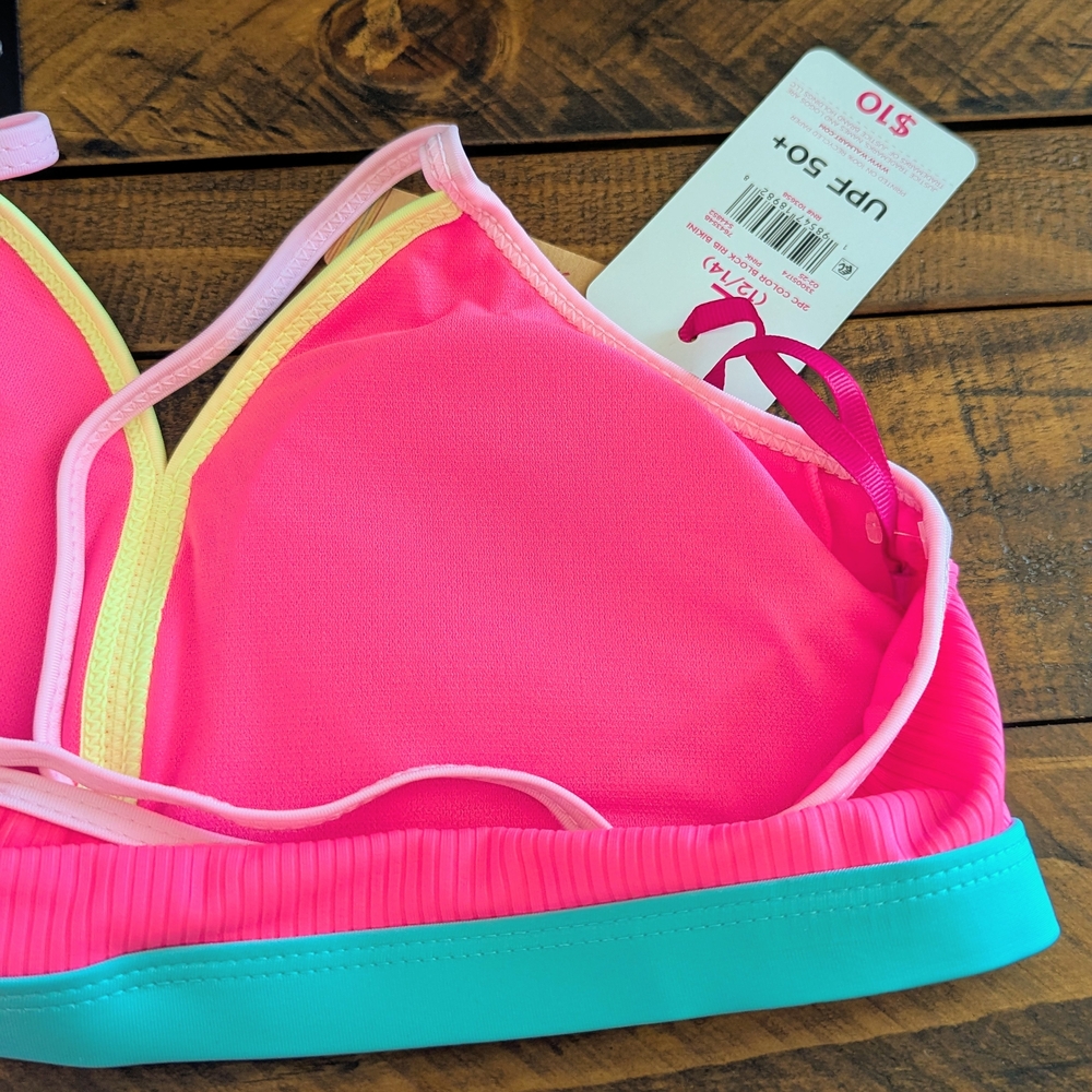 Justice Girls Two-Piece Bikini with Cross Back Straps Pink Punch Size Large NWT - Picture 6 of 10